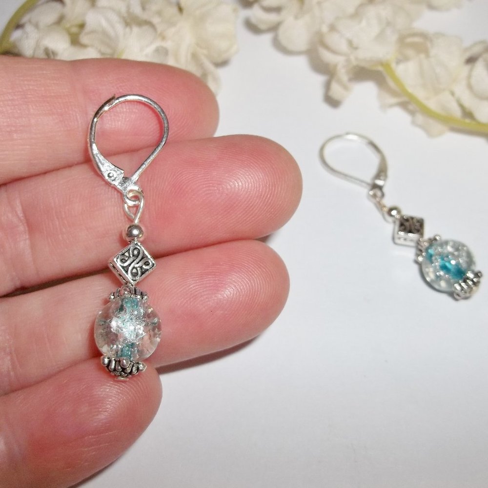 Turquoise Blue Beaded Earring Set Dangle Drop 5432 - Picture 6 of 7